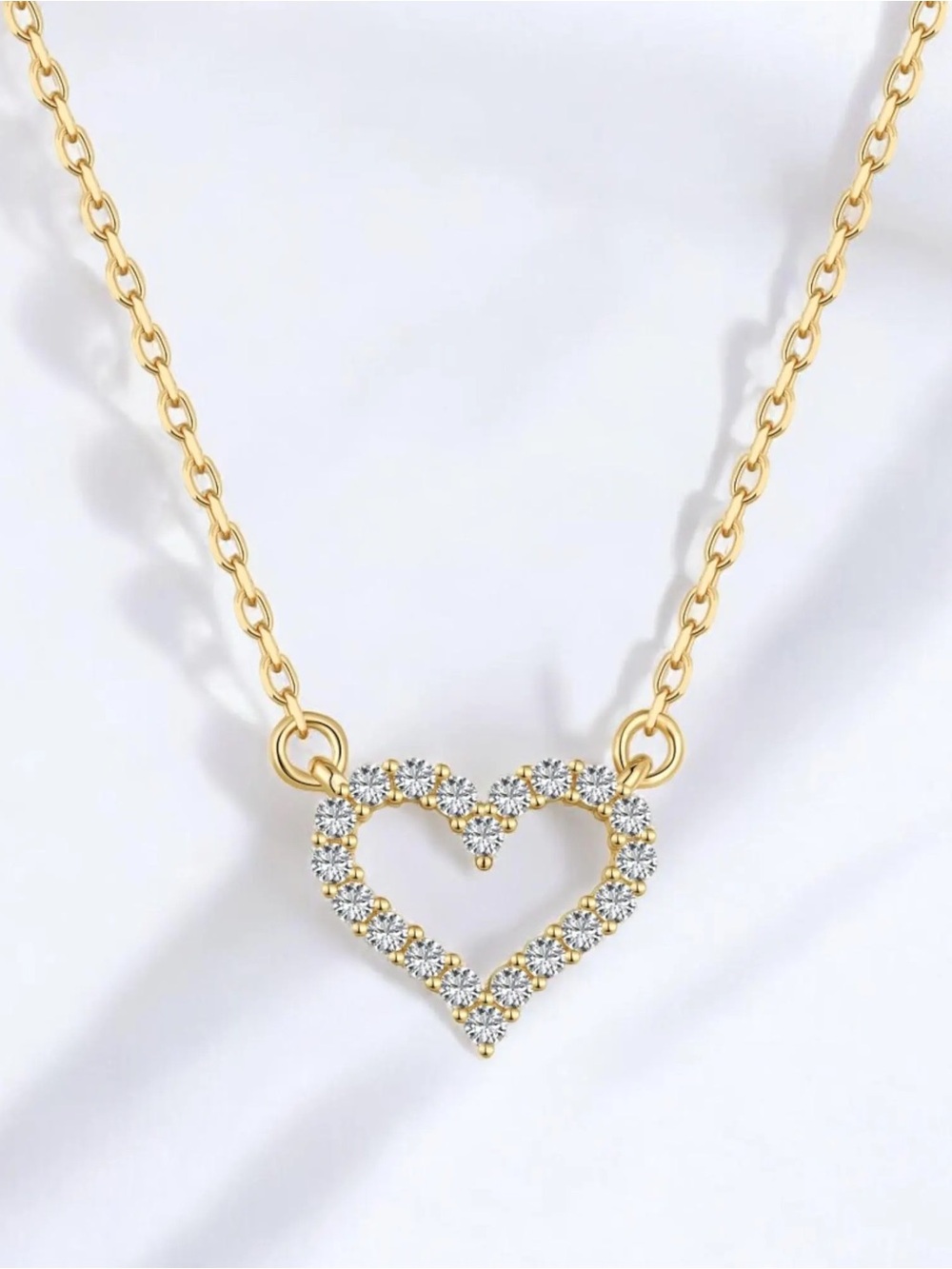 Gold Plated On Stainless S- Steel Heart Pendant Necklace W Clear Crystal Accents